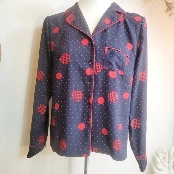 1901 GEOMETRIC PATTERN NOTCHED COLLAR BUTTON-UP LONG SLEEVE WOMEN'S SHIRT SMALL - Picture 16 of 16